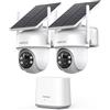 ANSQUE 2K Telecamera Esterno Senza Fili Solare, Kit 2 Cam con Homebase, No Abbonamento, 32GB Locali, Pan&Tilt 360°, Batteria 365 Giorni, Visione Notturna Colori, Facile Installazione, WiFi 2.4/5G