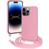 FERLAN Custodia per iPhone 14 Pro Max Cover con Cordino,Rosa Silicone Antiurto TPU Morbido Case Corda Collana Necklace Regolabile Stylish con Catena Ultra Sottile Cover per iPhone 14 Pro Max,Rosa