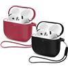 Mocarheri 2PCS Mocarheri Custodia Case Compatibile con AirPods 4 2024, Case Cover Protettiva in Morbido Silicone per AirPods 4ª Generazione, LED Anteriore Visibil (vino rosso+Nero)