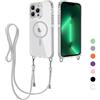 FERLAN Magnetica Cover per iPhone 15 Pro Max con Cordino, Compatibile con MagSafe, Custodia Traslucida PC Sottile TPU Antiurto Protettiva Case con Corda Collana Tracolla Laccio, grigio