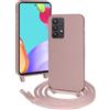 FERLAN Custodia per Samsung Galaxy A52 5G Cover con Cordino,Rosa Oro | Custodia con Laccio Collana Tracolla Regolabile Sottile Silicone Morbido TPU Bumper Antiurto AntiGraffio Protettiva Case