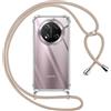 Pnakqil Cover per Honor Magic 7 Lite con Cordino, Trasparente Custodia con Laccio Tracolla Cellulare Girocollo Collana Protettiva per Honor Magic 7 Lite 6.78 Pollic, Khaki