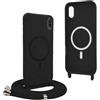 YFSYLL Magnetica Cover per iPhone XS Max con Cordino,Compatibile con MagSafe,Silicone Case con Regolabile Cordino da Collo Nylon Catena Collana Tracolla - Nero