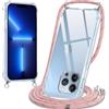 Oelrstfe Cover con Cordino per iPhone 13 Pro Max, Trasparente Silicone Custodia con Regolabile Collana Laccio Tracolla, Antigraffio Proteggere Case Corda per iPhone 13Pro Max, Rosa