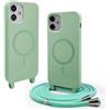 CUZZCASE Cover compatibile con iPhone 12 Mini(5.4),Cover Magnetica[Compatibile con MagSafe],Bumper con Laccio,regolabile Lanyard TPU Corda Silicone Case-Erba verde