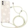 Coalbooliy Custodia con Cordino per iPhone 11 6,1 Cover del Modello Fiore Bianco con Laccio Collana Morbido TPU Bumper Silicone Antiurto Protettivo Case Regolabile Cellulare Girocollo, 05