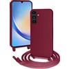 FERLAN Custodia per Samsung Galaxy A24 Cover con Cordino,Rosso Silicone Antiurto TPU Morbido Case Corda Collana Necklace Regolabile Stylish con Catena Ultra Sottile Cover per Galaxy A24 4G/A24 5G,Rosso