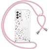 Yoedge Cover con Cordino per Samsung Galaxy A52/A52s 5G 6,5,Trasparente Aesthetic Disegni Fiori Custodia con Collana Tracolla Laccio Collo, Morbido TPU Silicone + PC Antiurto Case per Samsung A52s,05
