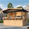 TIMBELA Capanno in Legno, Capanno Espositore in Legno, Chiosco in legno da giardino per bar, 263 x 336 cm / 6 m² Stand di vendita con bancone, Multifunzione cabina da giardino TIMBELA M150BZ