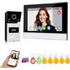 QttyElok TUYA - Videocitofono WiFi da 7 pollici, 1080p, HD, cablato, videocamera con monitor per visione notturna a infrarossi, registrazione di supporto, scheda RFID/Smart Phone APP sblocco remoto