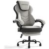 EIZIMZVU Sedia da Ufficio Ergonomica con Poggiatesta e Poggiapiedi, Sedia Gaming per Persone Forti, Sedia con Schienale Alto Girevole in Pelle PU per Ufficio e Casa (Grigio)