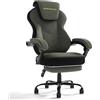 EIZIMZVU Sedia da Ufficio Ergonomica con Poggiatesta e Poggiapiedi, Sedia Gaming per Persone Forti, Sedia con Schienale Alto Girevole in Pelle PU per Ufficio e Casa (Verde)
