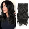 Fine Plus Extension per capelli con clip, 35,5 cm, sintetiche, ondulate, ricci, spesse, castano scuro, da donna