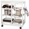 BAKAJI Carrello da Cucina in Legno Trolley Salvaspazio 3 Scomparti 3 Cestelli Struttura Con Ruote Dimensione 67 x 37 x 75 cm Colore Bianco