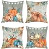 Joymaison Federe per Cuscini Divano 45x45 set di 4 Autunno Zucca Arancione Blu Federa Copri Cuscino Fiore Foglia Plaid Agriturismo Federe Confezione Copricuscini Quadrati per Camera da Letto Divano