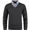 Yukirtiq Uomo Maglione e Camicia 2 in 1 Scollo a V Maglia a Maniche Lunghe Pullover Lavorato a Maglia con Il Colletto di Camicia Maglioncino da Uomo, Nero+Bianco, M