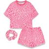 Barbie Bambina Pigiama Set | Bambini Ondulati all Over Stampa Rosa Manica Corta Top & Shorts Graphic Pjs Bundle con Scrunchie | Set Completo di Indumenti da Notte Coordinati Abbigliamento per Bambole