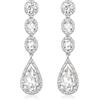 EVER FAITH Orecchini donna,EVER FAITH Cristallo Matrimonio Moda goccia Lungo pendente Lampadario Trasparente Argento-fondo