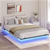 MAHANCRIS Struttura del Letto Sospeso 140 x 200 cm, Telaio in Metallo Letto Matrimoniale con Stazione di Ricarica e Luci LED, 1 Presa AC, 1 Porta USB-A e 1 Porta Type-C, Nero e LegnoABFHN637UE01