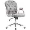BAKAJI Sedia da Ufficio in Velluto con Imbottitura Extra Morbida e Trama Shabby Chic, Poltrona da Scrivania Arredo Studio Ergonomica con Regolazione Altezza a Gas 95-105 cm (Grigio)