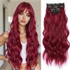 JIAMEISI Extension con clip, 4 pezzi, 56 cm, extension completa per capelli lunghi e ondulati per donne, naturale, clip-in, sintetico, ricciolo, capelli scuri rossi, 200 g (#850A)