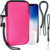 Pwsap Custodia in Neoprene con Cerniera per Smartphone,Universali Astuccio Portacellulare a Sacchetto Borsa Verticale impermeabile Custodia per Telefono con Cordino e Moschettone for iPhone,Samsung,Rosa,L