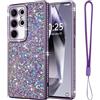 Lafunda Cover Glitter Compatibile con Samsung Galaxy S24 Ultra Cover per Ragazze, Custodia Lucida con Cordino da Polso, 3D Bling Cristallo Case per Samsung Galaxy S24 Ultra Viola