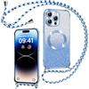Phoona Cover Magnetica Glitter per iPhone 14 Pro con Cordino, [Compatibile con MagSafe], Brillantini Sottile Lucida TPU Silicone Custodia per iPhone 14 Pro Morbido Antiurto Cover, Blu