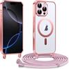 Kokio Cover Magnetica per iPhone 16 Pro Max 6,9 Pollici Case avec Cordino, Compatibile con MagSafe, Trasparente Morbido Custodia Paraurti Antiurto, Resistente all'us, Antigraffio, Rosa