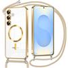 Oelrstfe Magnetica Cover per Samsung Galaxy S25 Plus 6.7 con Cordino Regolabile, Compatibile con MagSafe,Trasparente Custodia con Collana Tracolla Laccio Collo TPU Silicone Lanyard Case Antiurto, Oro