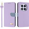 TAUYN Custodia per Xiaomi Redmi Note 14 Pro 5G / Poco X7 5G, PU Pelle Flip Cover Antiurto TPU Custodie, Slot per Schede & Supporto Funzione, con Cordino -Viola