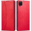 OKZone Cover per Samsung Galaxy A12, Custodia Flip Pelle Portafoglio Magnetica Libro [Slot Schede], Silicone TPU Bumper Wallet Supporto Cover, Antiurto [Kickstand] (Rosso)