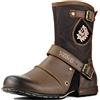 OSSTONE Chukka Stivali Cowboy Boots Maschio Mens Motociclo Botas in Pelle Vitello Western retrò Stile Uomo Stivali Piatto Caviglia Stivaletti Boots 5008-1-H-Brown-IT Marrone 11