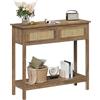 Trironsun Tavolo consolle con cassetti in rattan e ripiano Boho corridoio con 2 cassetti, credenza in legno per soggiorno, ingresso o dietro il divano (rovere caramello)