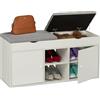 Relaxdays Panca Porta Scarpe da Ingresso, Scarpiera Seduta Imbottita, Portascarpe, HLP: 49,5x100x34 cm, Bianco Grigio