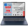 Lenovo Ideapad slim5, Cosmic Blu, Notebook,Intel i7 13620H 13Th, DDR5 16Gb, Display WUXGA 16" IPS FHD+, SSD da 1Tb, Wi-Fi 6, Bt, USB Thunderbolt, Tastiera retroilluminata, Win11 Pro, Pronto all'Uso.