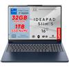 Lenovo Ideapad slim5, Cosmic Blu, Notebook,Intel i7 13620H 13Th, DDR5 32Gb, Display WUXGA 16" IPS FHD+, SSD da 1Tb, Wi-Fi 6, Bt, USB Thunderbolt, Tastiera retroilluminata, Win11 Pro, Pronto all'Uso.