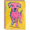 Artery8 Dog Lover Cute Puppy Bright Pink Yellow Pop Art Blank For Him Or Her Art Birthday Card