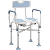 HOMCOM Sgabello da doccia con seduta imbottita a forma di U e braccioli, altezza regolabile, Blu | Aosom Italy