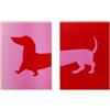 KARE Design Quadro con cornice Dog Frankie (Set da 2), rosso/rosa, due tavole, motivo animali, cane, stile grafico, pop art, industrial, 40x30 cm