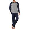 Jahetuul Pigiama Uomo Invernale Cotone Caldo Pigiama a Maniche Lunghe Top Scollo Tondo e Contrasto di Colore Lungo Pantaloni con Tasche e Coulisse
