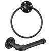 Licperron Portarotolo nero industriale e anello per asciugamano, set di accessori per il bagno, accessori hardware a parete, include anello portasciugamani per tubo, finitura in ferro nero opaco per bagno, 2