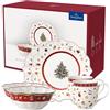 Villeroy & Boch - Toy's Delight Set da Colazione 6 Pezzi Rosso,Bianco, Stoviglie, Piatto Ceramica Natale, Scodella, Tazze, Servizio, Porcellana Premium
