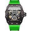 RORIOS Orologio Uomo Tonneau Moda Orologi Meccanico Automatico Orologi da Polso Punk Hollow Orologio Impermeabile Luminosi Silicone Cinturino Verde