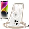 Jrkvniv Magnetica Trasparente Cover per iPhone 14/iPhone 13 con Cordino, Compatibile con Magsafe, Trasparente Ultra Sottile Silicone TPU Antiurto Custodia con Collana Laccio per iPhone 14, Cachi