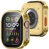 Amizee Metallo Cover Compatibile con Apple Watch Ultra 3/2/1 49mm con Vetro Temperato, Bordo Dritto Ultra Sottile con Coperchio Protezione Completa Custodia Protettiva per iWatch 49mm, Dorato