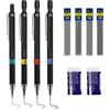 Leikedun 4 Pezzi Matite Meccaniche Set 0,3/0,5/0,7/0,9 mm Portamine, 4 Tubi (48 Pezzi) Mine HB e 2 Gomme, Matite per Artista Studenti Disegno Scrittura Schizzi