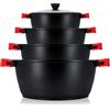 briebe Black Titanium - Batteria da cucina a induzione, 8 pezzi, antiaderente, in titanio, set di 4 pentole in alluminio pressofuso senza PFOA, set di pentole coperchi in vetro, manici in silicone