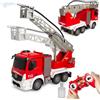 JAMARA 407300 Camion dei Vigili del Fuoco Mercedes-Benz Antos 1:26 2,4GHz con Scala Girevole e Funzione Spruzza Acqua - RC Camion dei Pompieri, Giocattolo Telecomandato, Regalo per Bambini