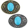 GORGECRAFT 2 Colori Fibbia per Cintura In Pietra Turchese Occidentale 90×66 mm Bottoni Ovali Turchese Indiano Vintage Americano con Fiore per Donna Donna Cowgirl Cowboy Uomo Bronzo Antico Argento